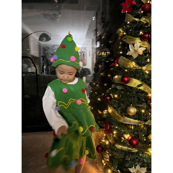 Kid's Costume Set - Christmas Tree Design Green Outfit with Hat - Picture 3 of 8